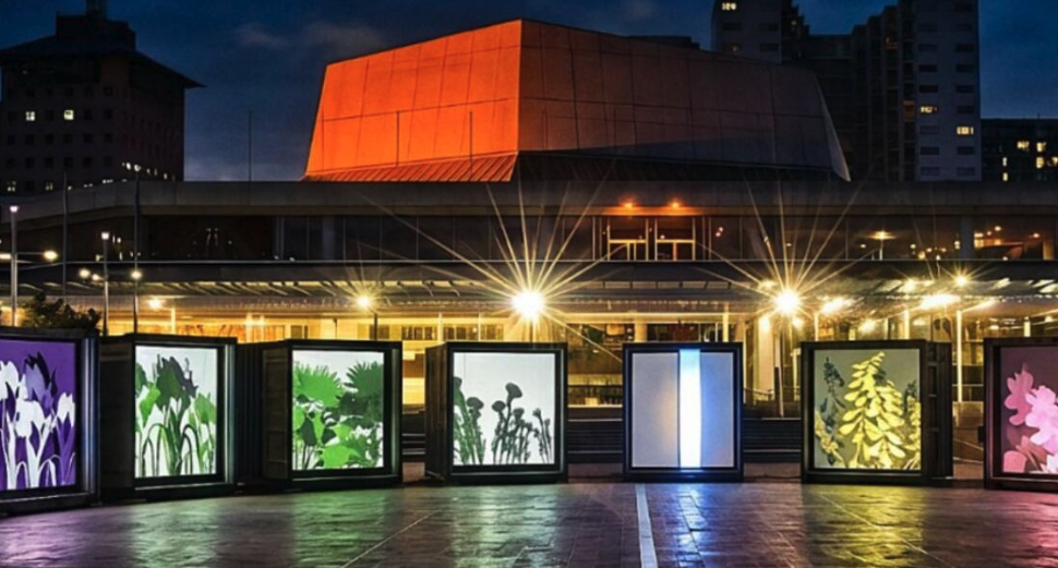Colourful outdoor light projection.
